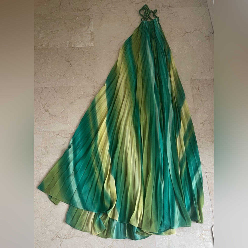 Aakaa Green Maxi Pleated A-Line Skirt